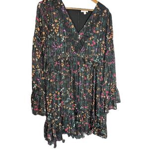 Riley & Rae 12 Black Metallic Floral Babydoll Peasant Dress Ruffle‎ Cuff Lace